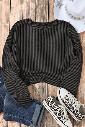 Black Casual Cording Drop Shoulder Puff Sleeve Blouse-True and Wild