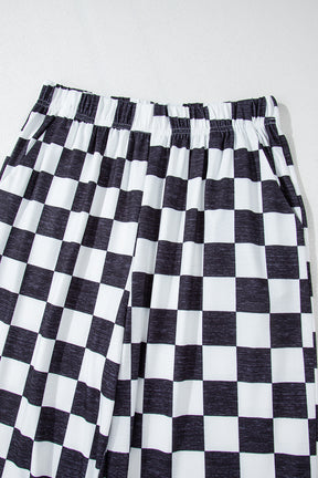 Black Checkered Print High Waist Wide Leg Pants-True and Wild