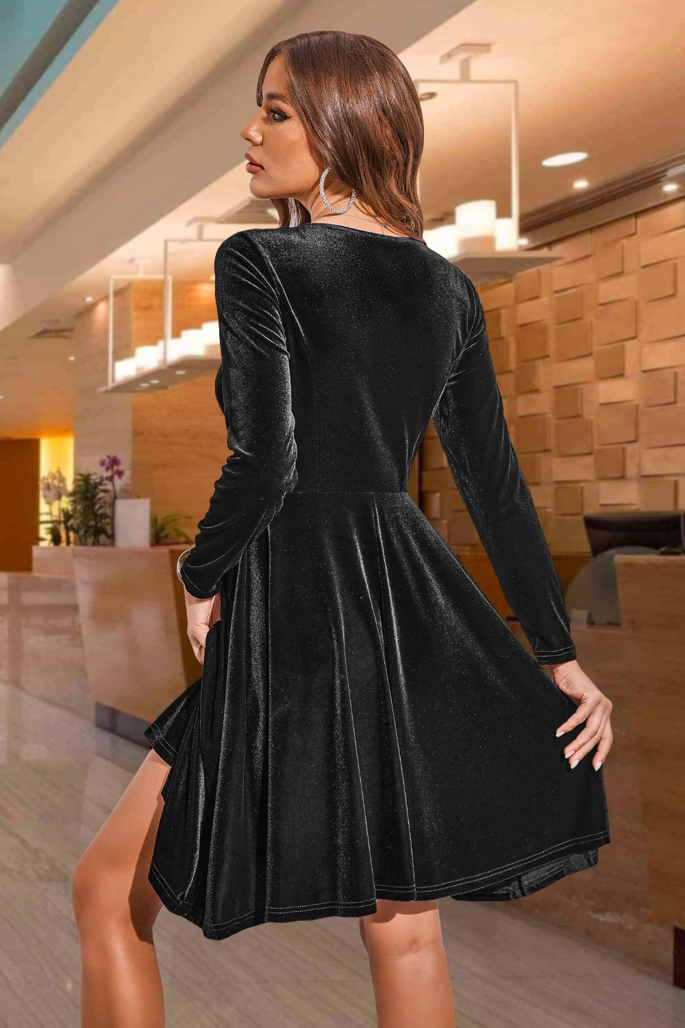 Round Neck Long Sleeve Knee Length Dress-True and Wild