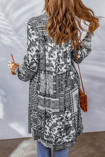 Printed Button Up Long Sleeve Cardigan-True and Wild