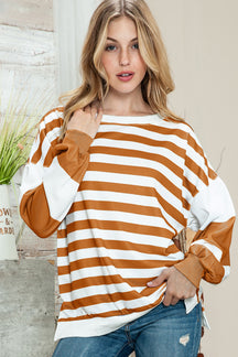 Blue Casual Striped Drop Shoulder Pullover Sweatshirt-True and Wild