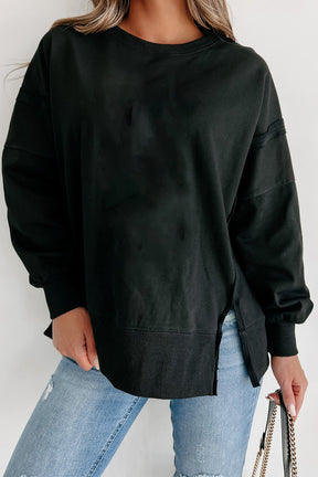 Carrot Exposed Seam Drop Shoulder Side Slit Sweatshirt-True and Wild