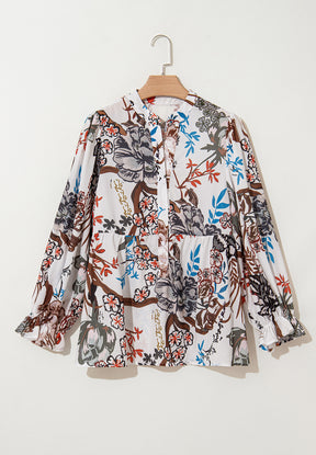 Printed Notched Flounce Sleeve Blouse-True and Wild