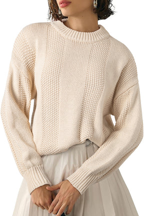 Pale Khaki Solid Color Ribbed Knit Round Neck Sweater-True and Wild