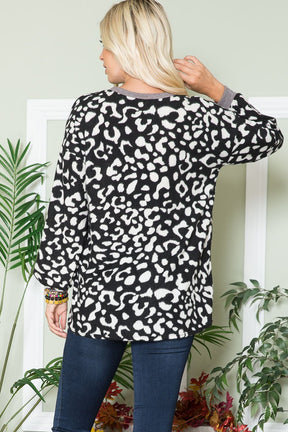 Celeste Full Size Leopard V-Neck Long Sleeve Blouse-True and Wild