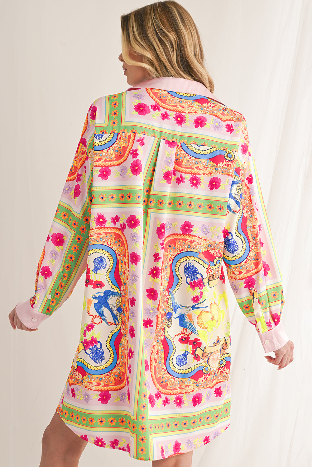 Multicolour Abstract Print Button Long Sleeve Shirt Dress-True and Wild