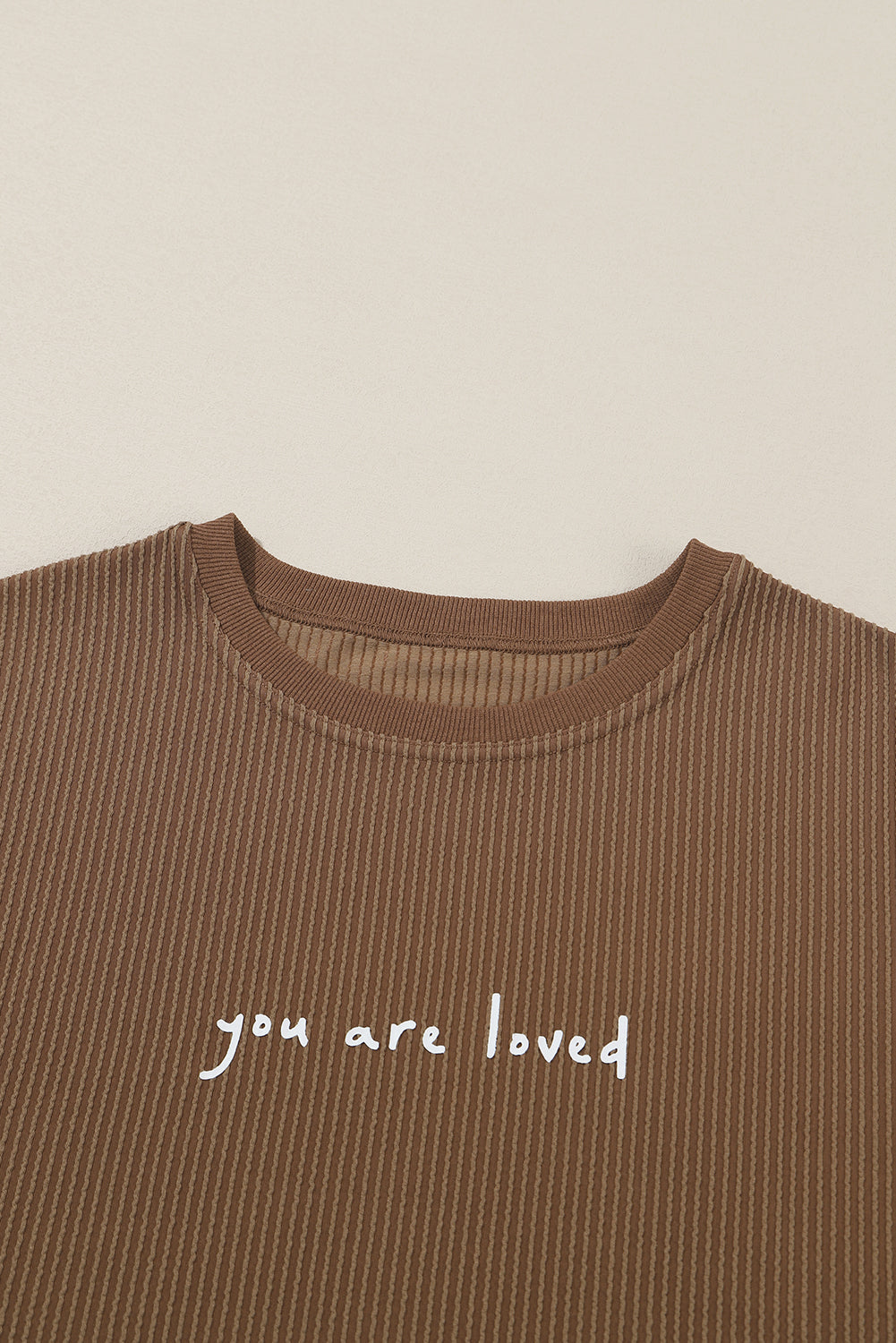 Khaki You Are Loved Print Crinkle Rib Sweatshirt-True and Wild