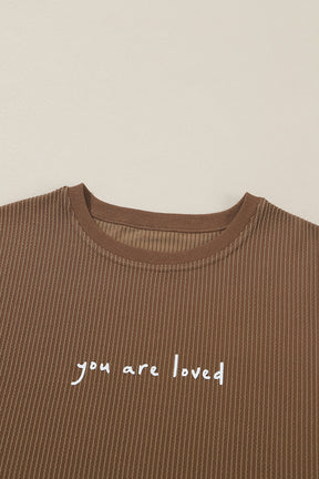 Khaki You Are Loved Print Crinkle Rib Sweatshirt-True and Wild