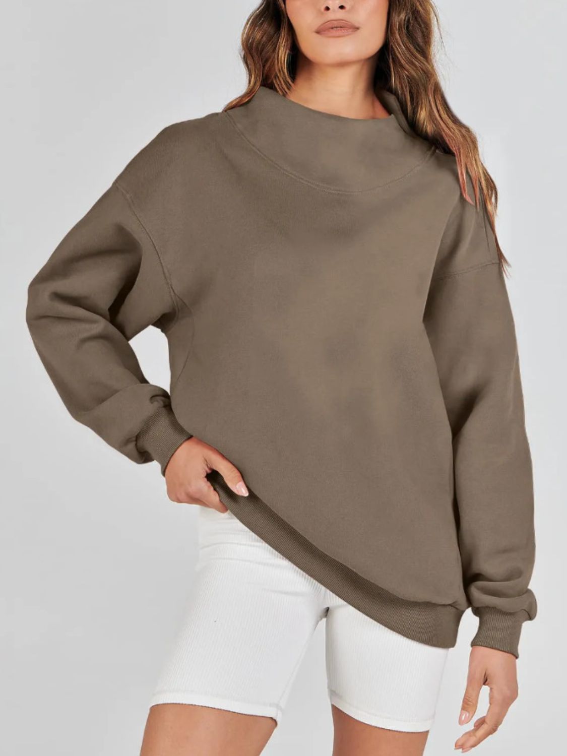 Mock Neck Drop Shoulder Long Sleeve Sweatshirt