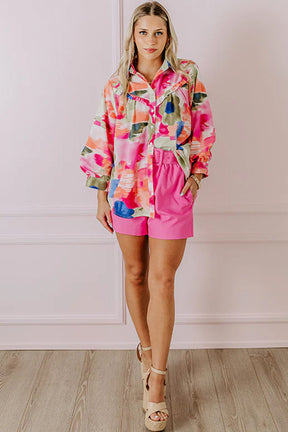 Rose Abstract Print Ruffled Puff Sleeve Shirt-True and Wild