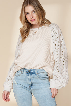 Parchment Quilted Eyelet Sleeve Sweatshirt-True and Wild