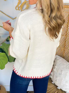 Bow Round Neck Long Sleeve Sweater-True and Wild