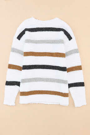 Striped Round Neck Dropped Shoulder Sweater