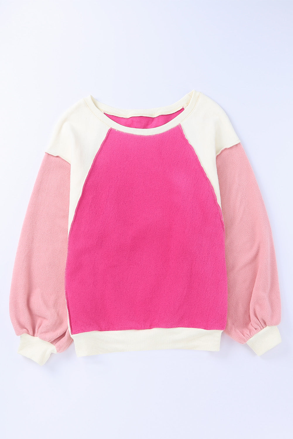 Rosy Colorblock Patchwork Plush Pullover Sweatshirt-True and Wild