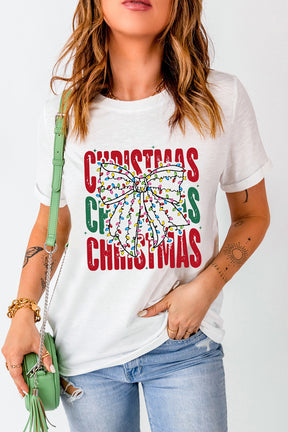 Graphic Tees - White Christmas Bowknot Graphic Tee