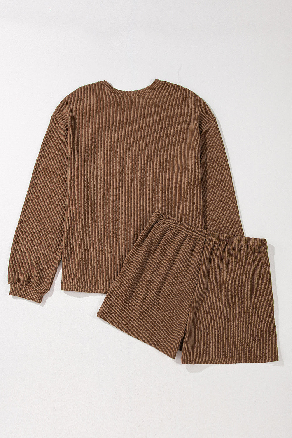 Chestnut Corded Long Sleeve Top and High Waist Shorts Set-True and Wild