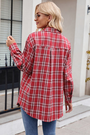 Green Plaid Chest Pocket Button Front Shirt-True and Wild