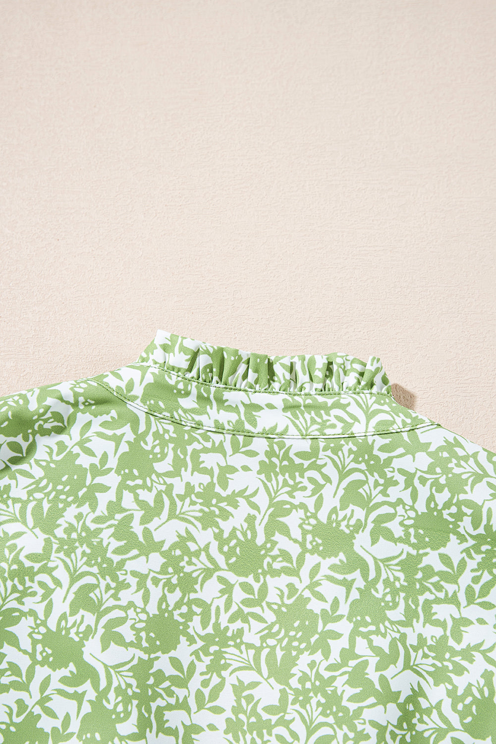 Light Green Floral V-Neck Ruffle Puff Sleeve Blouse