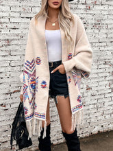 Fringe Geometric Open Front Long Sleeve Cape-True and Wild