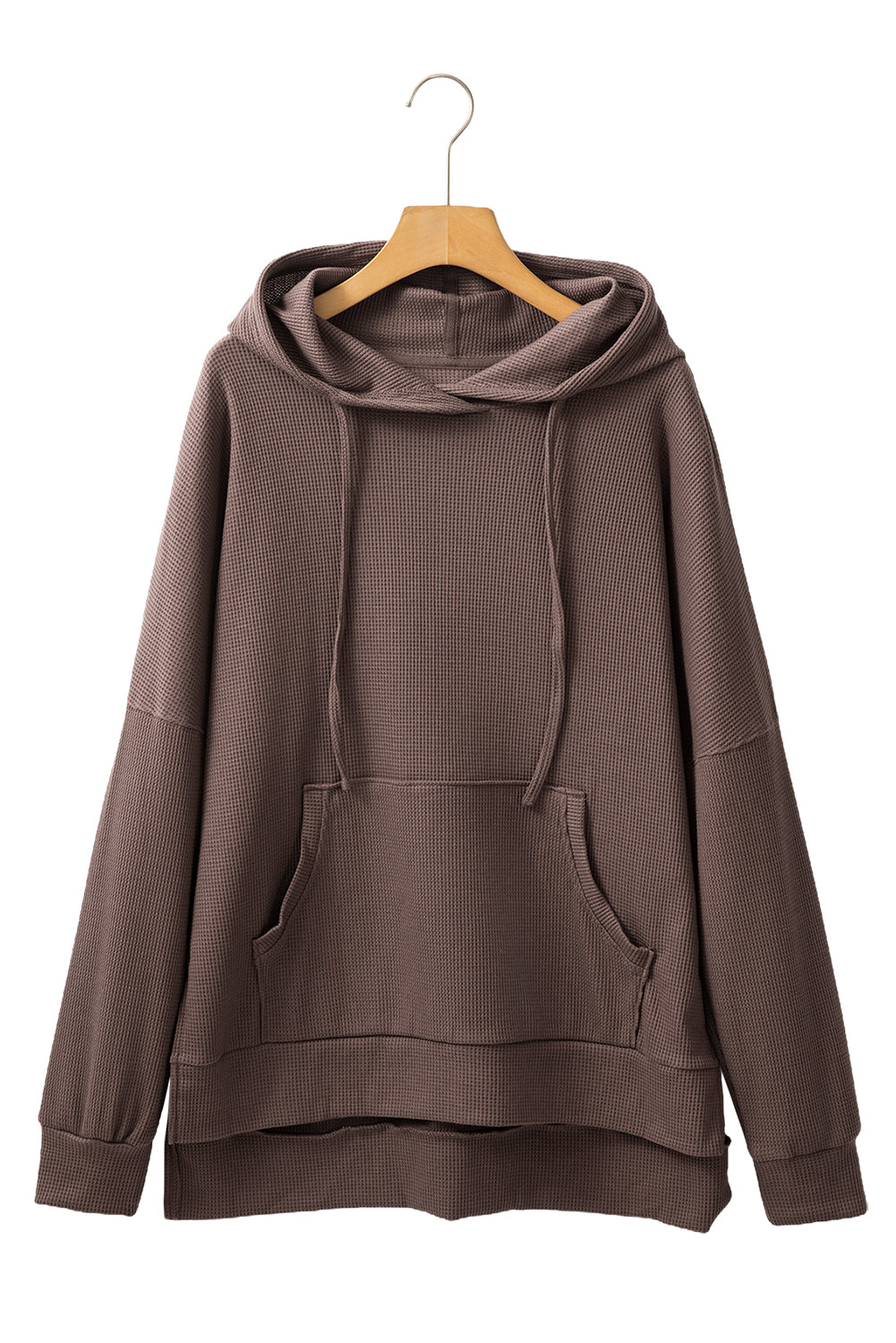 Coffee Waffle Knit High Low Oversized Hoodie-True and Wild