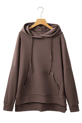 Coffee Waffle Knit High Low Oversized Hoodie-True and Wild