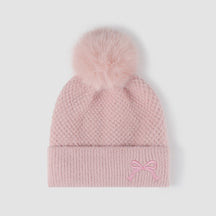 Thermal Bow Knit Hat with Pompom