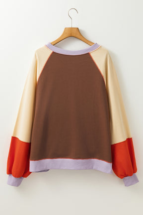 Orange Color Block Side Slits Raglan Sleeve Loose Fit Top-True and Wild