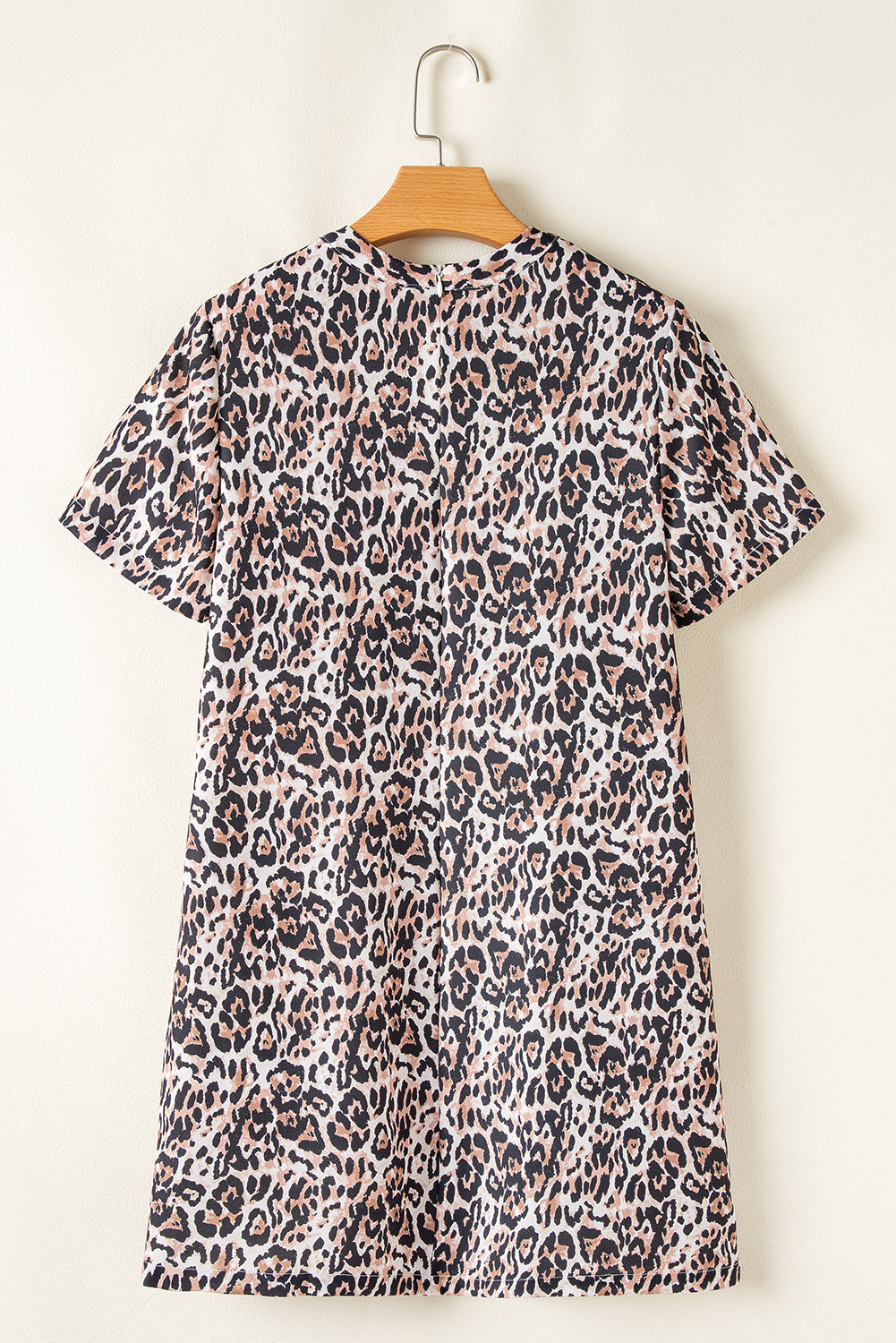 Brown Leopard Print Short Sleeve Pocket Mini Dress