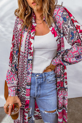 Printed Button Up Long Sleeve Cardigan-True and Wild