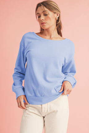 Apricot Bowknot Plain Round Neck Sweatshirt-True and Wild