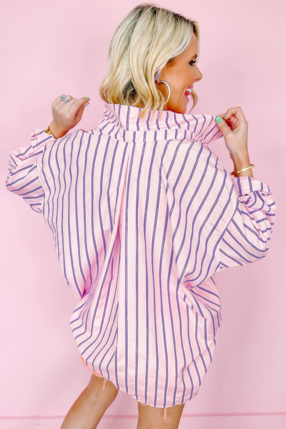 Pink Casual Stripe Chest Pocket Shirt-True and Wild