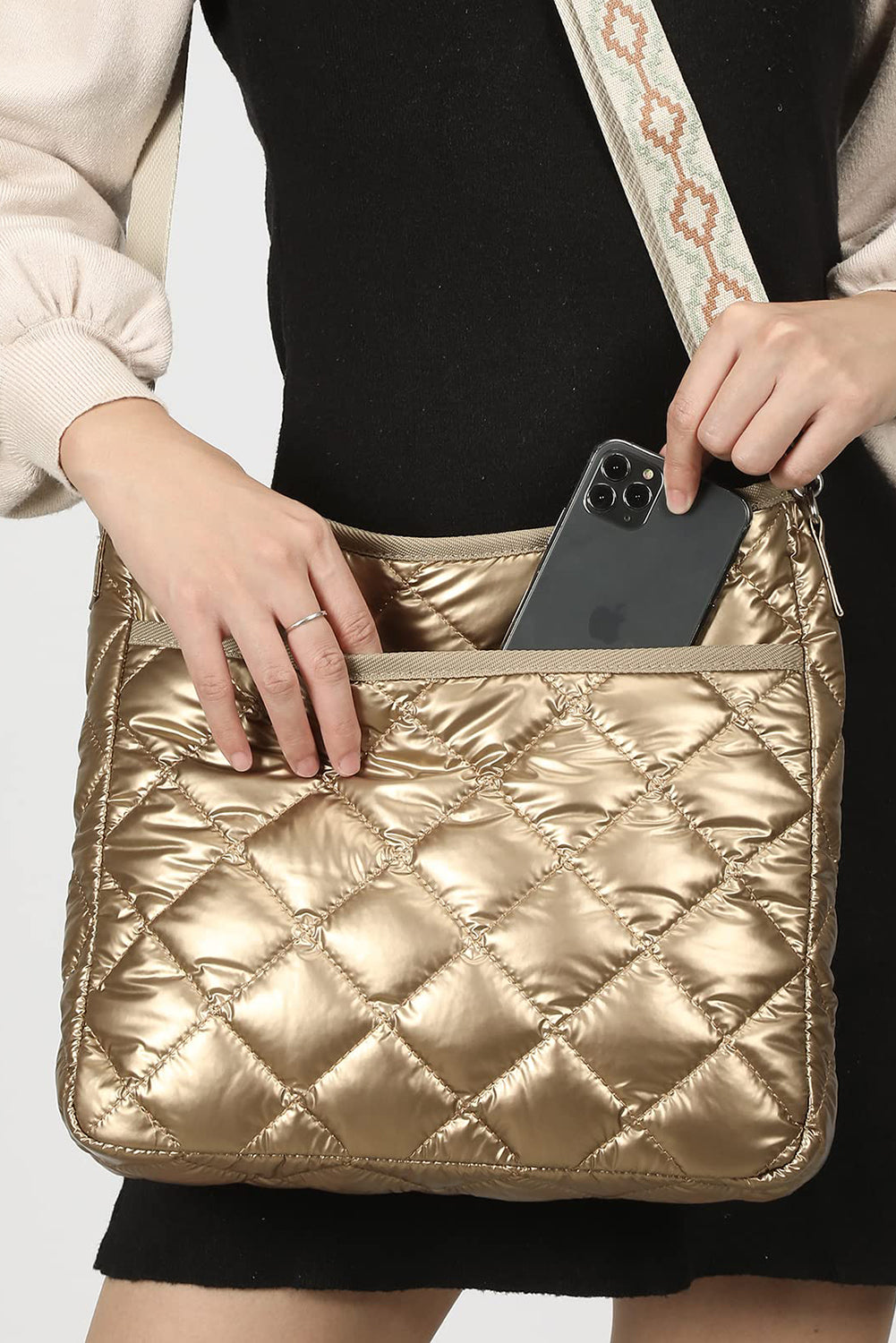 Gold Quilted Large Capacity Shoulder Bag-True and Wild