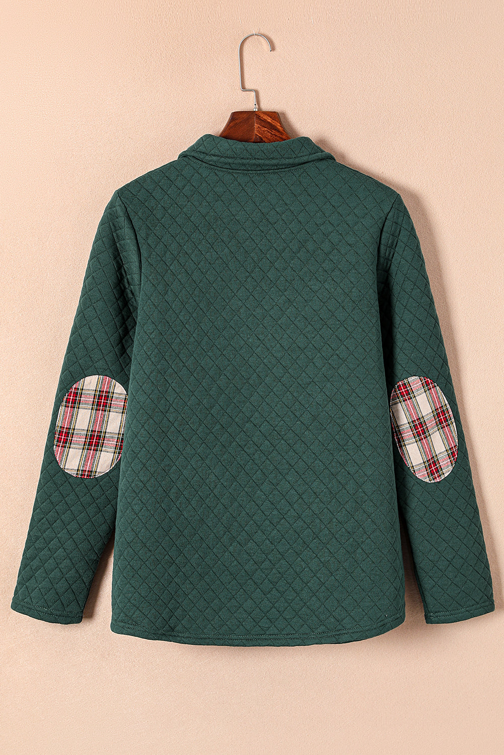 Red Plaid Geometric Texture Trim Button Neck Sweatshirt-True and Wild