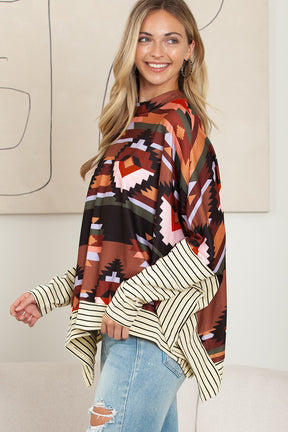 Multicolor Geometric Pattern Striped Long Sleeve Top-True and Wild