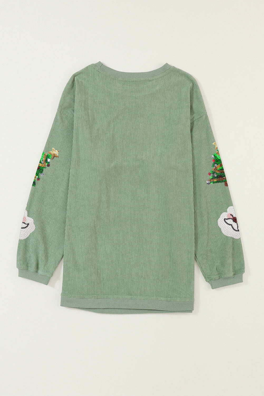 Grass Green Sequin Santa Clause Christmas Tree Patchwork Corded Sweatshirt-True and Wild