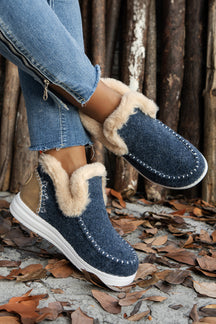 Coffee Suede Stitching Patchwork Plush Lined Anklet Boots-True and Wild