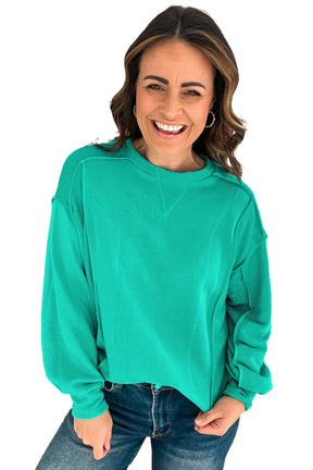 Mint Green Exposed Seam Patchwork Pullover Sweatshirt-True and Wild