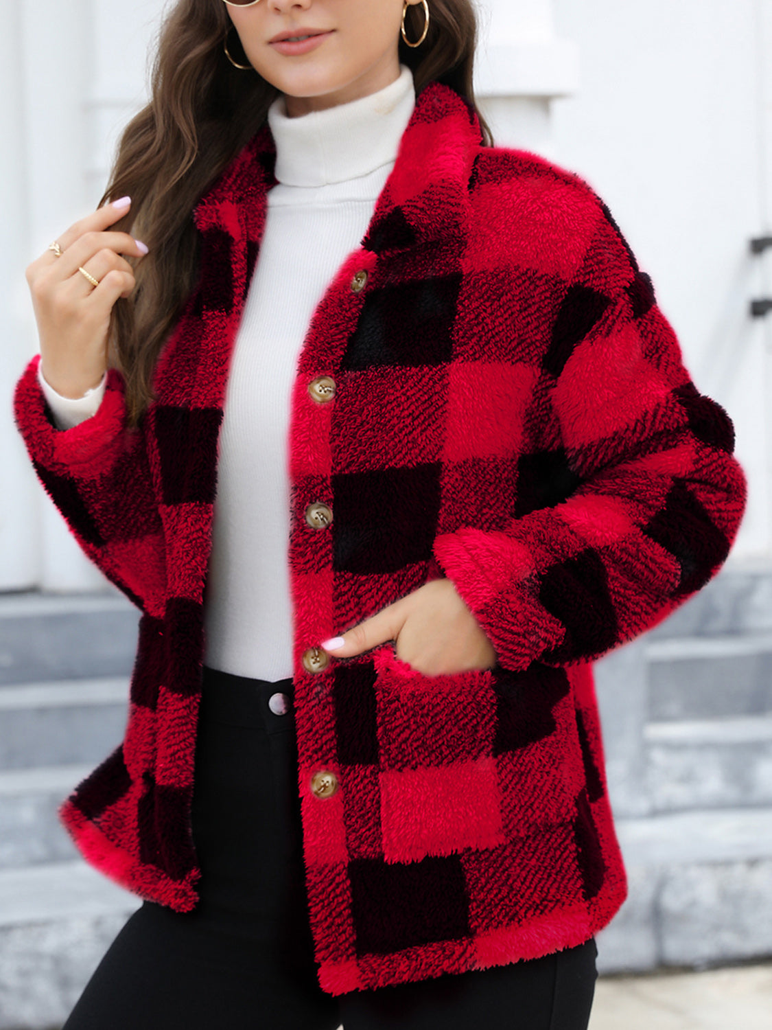 Button Up Drop Shoulder Fuzzy Jacket-True and Wild