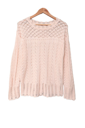 Pink Solid Casual Drop Shoulder Knit Sweater-True and Wild