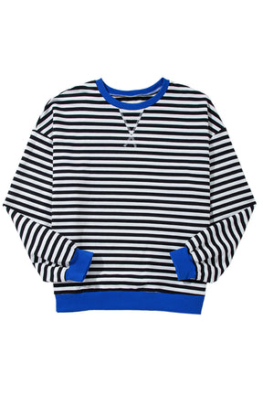 Black Stripe Contrast Edge Cross Seam Oversized Sweatshirt-True and Wild