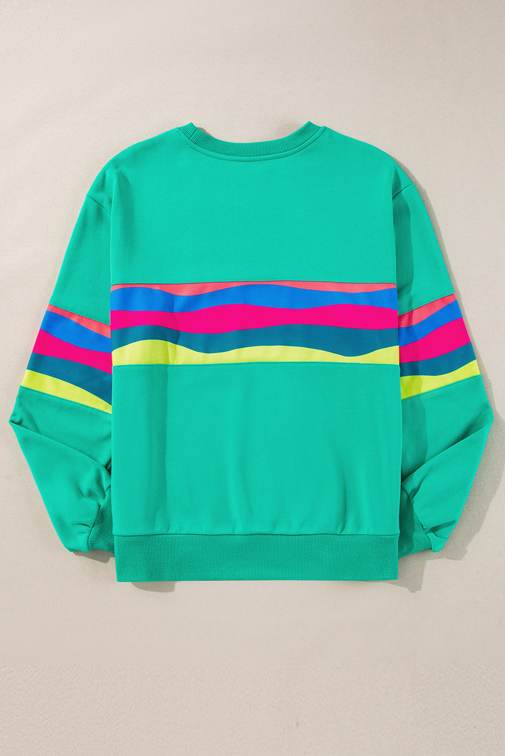 Green Colorful Striped Round Neck Long Sleeve Top