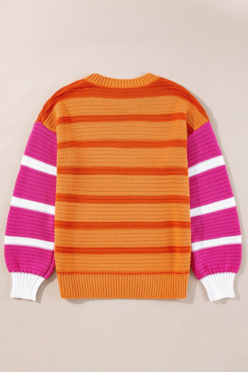 Orange Striped Colorblock Puff Sleeve Sweater-True and Wild