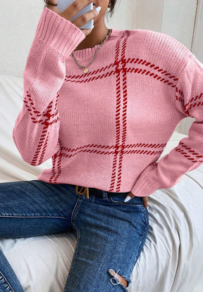 Contrast Round Neck Long Sleeve Sweater-True and Wild