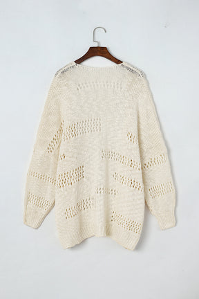 Openwork Open Front Long Sleeve Cardigan