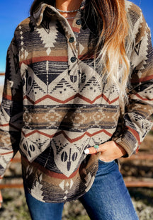 Geometric Half Button Long Sleeve Sweatshirt-True and Wild