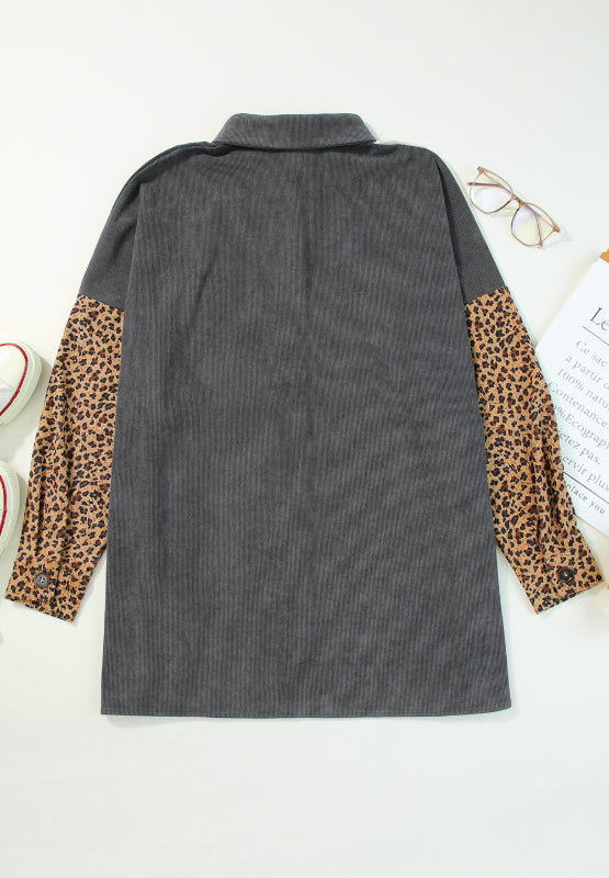 Leopard Button Up Drop Shoulder Jacket