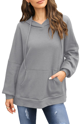 Coffee Waffle Knit High Low Oversized Hoodie-True and Wild