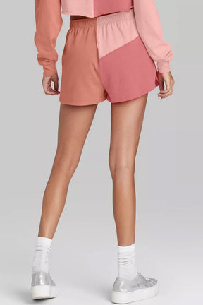 Peach Blossom Colorblock Long Sleeve Top & Pocketed Shorts Set-True and Wild