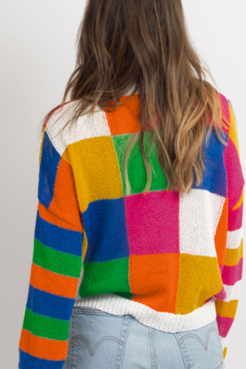 Color Block Round Neck Long Sleeve Sweater