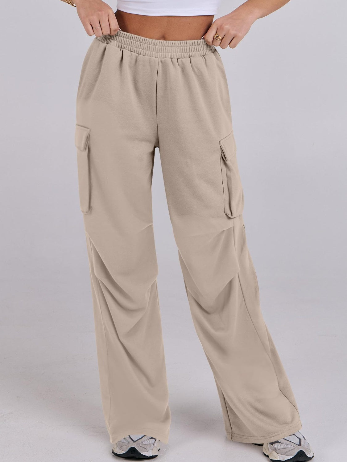 Elastic Waist Wide Leg Pants with Pockets-True and Wild